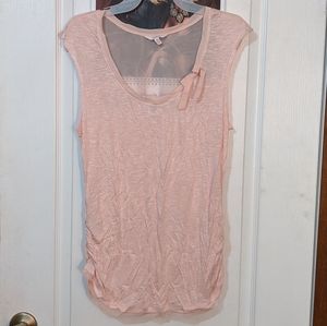 Candie's Light Pink Sleeveless Blouse Top With Bow Half Sheer Back Extra Large